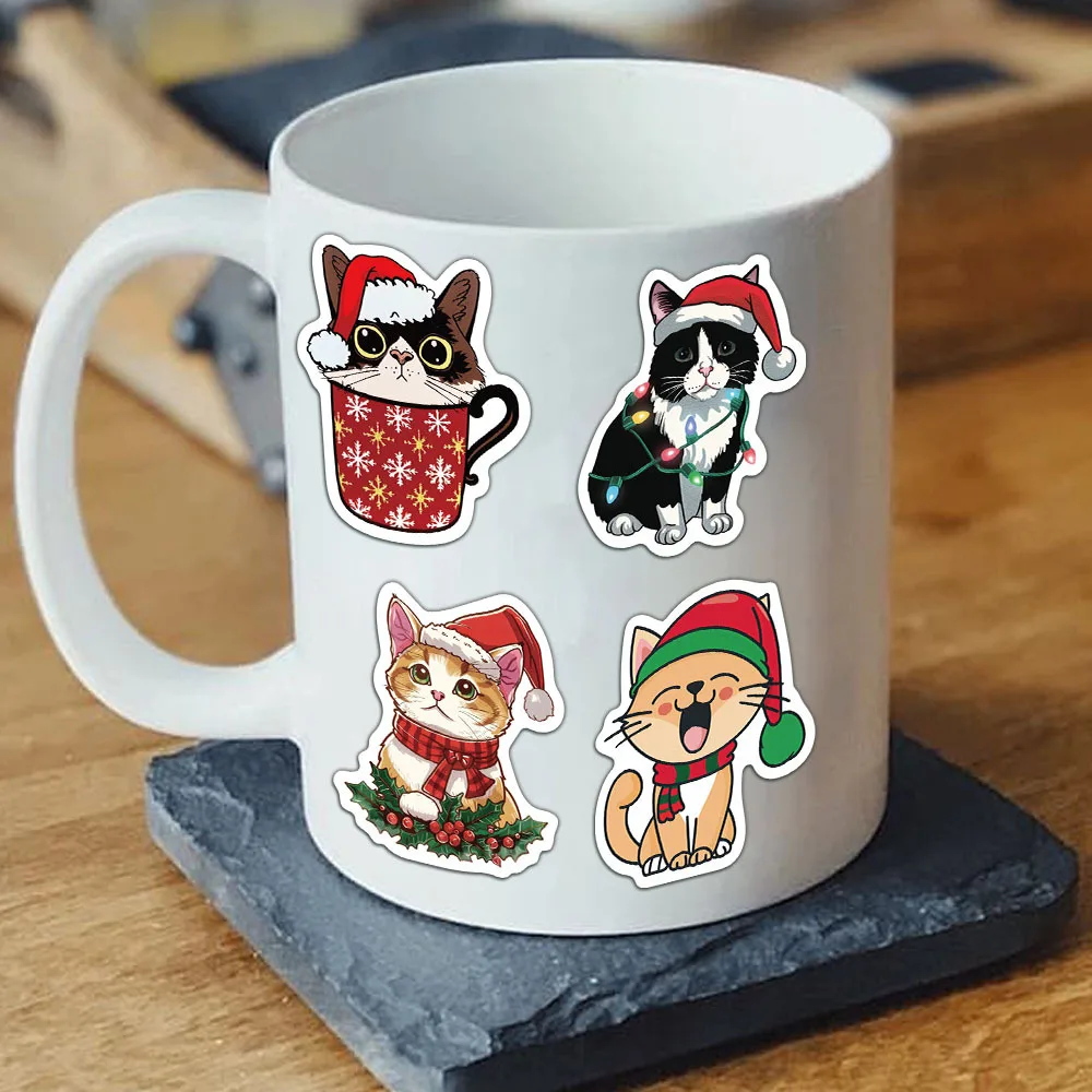 50개 귀여운 크리스마스 고양이 그래피티 스티커 미적 DIY 여행가방 자전거 전화기 새해 선물 장식 스티커 장난감 선물
