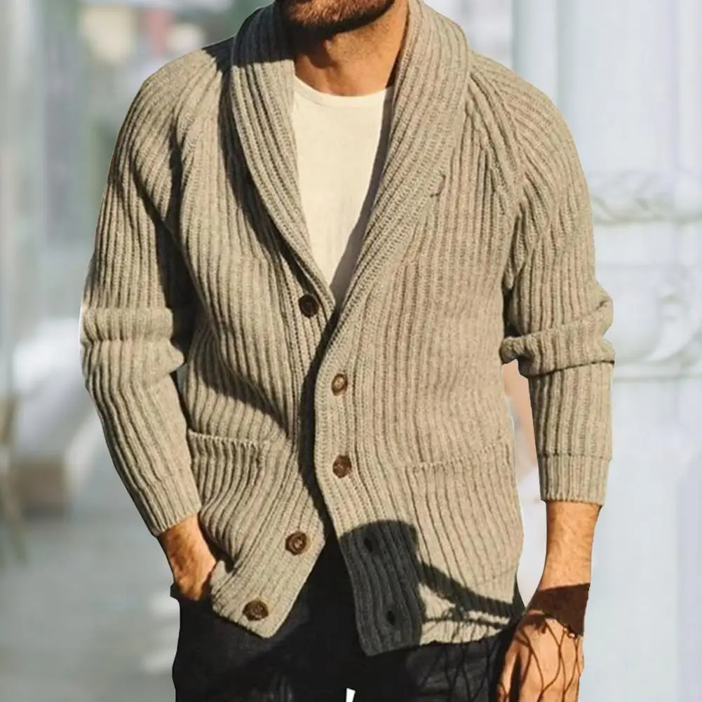 Sweater Long Sleeve Solid Color V Neck Men Cardigan Single Breasted Button Winter Autumn Knitwear Pullover Jackets