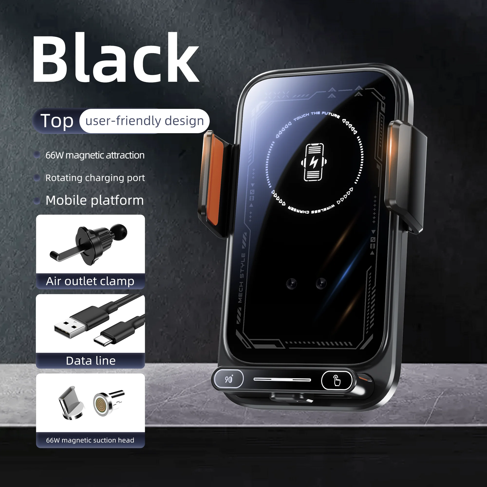 

SDSP SD13.Car-mounted mobile phone holder. 15W wireless charging. 66W magnetic charging head. All mobile phones can be used