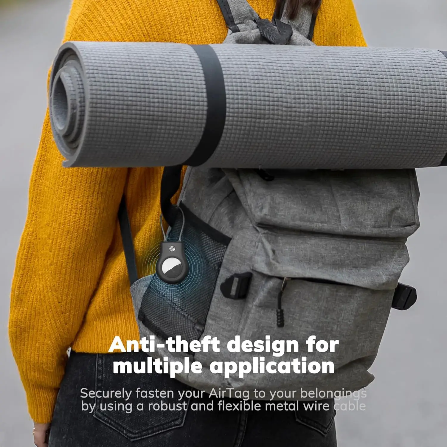 Etui na lokalizator AirTag ABQR z linką i karabińczykiem, ochronne etui z breloczkiem do bagażu