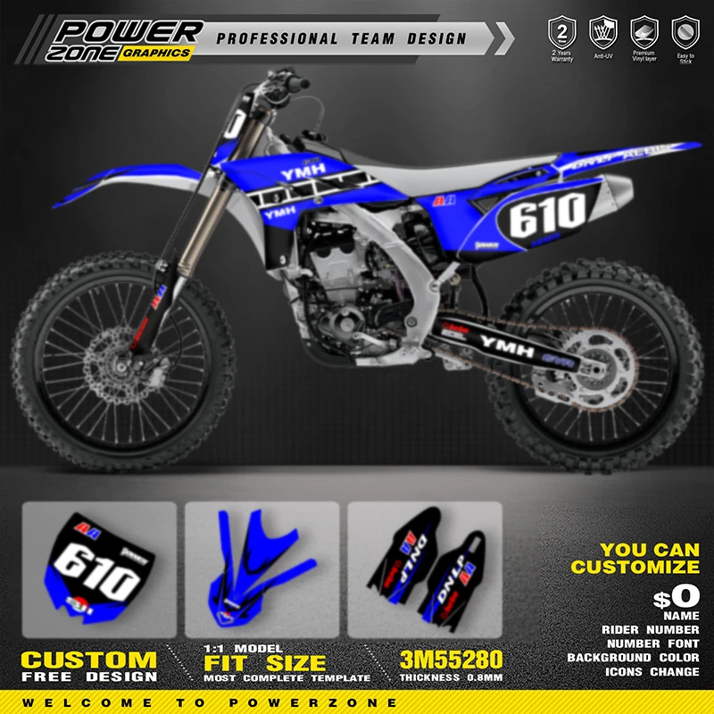 PowerZone Custom Team Graphics Backgrounds Decals Stickers Kit For YAMAHA YZF250 2010 2012 2013 Number Name Custom