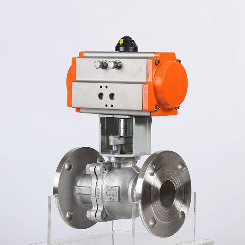 PN16 DN80 3 بوصة 2 طريقة مزدوجة شفة نوع تعمل عن بعد الفولاذ المقاوم للصدأ 304 صمام كروي يعمل بالهواء المضغوط
