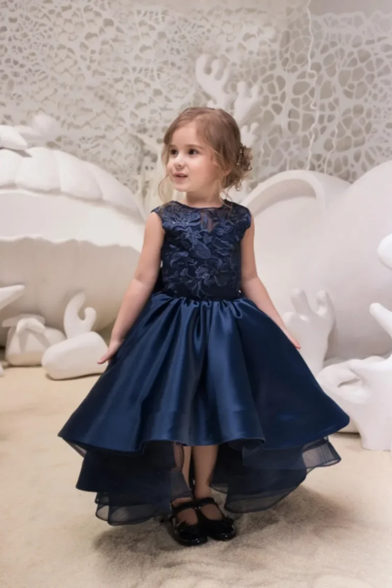 Abito da sposa per ragazza di fiori Decorazione floreale in pizzo Festa di compleanno per bambini Matrimonio Abito da principessa per ragazza di fiori