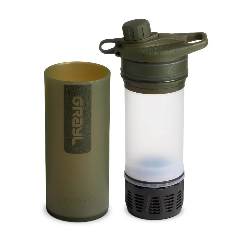 GeoPress 24 oz Water Purifier Bottle - Filter for Hiking, Camping, Survival, Travel (Olive Drab)