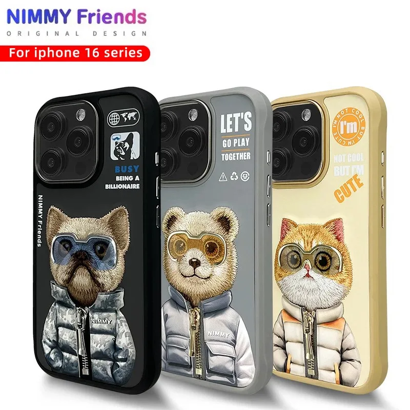 Super 3D cute Animal Case For Iphone 16 promax for iphone 16pro Protect Cover Lovely Cool Knitted Embroidery Couple Gift