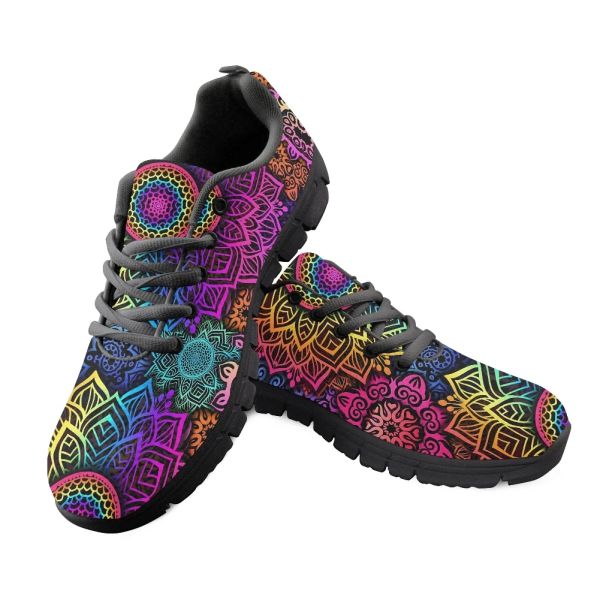 Gradient Mandala Flower Print Lace-up Flat Shoes Lightweight Running Sneakers Breathable Round Toe Walking Tennis Zapatos 2023