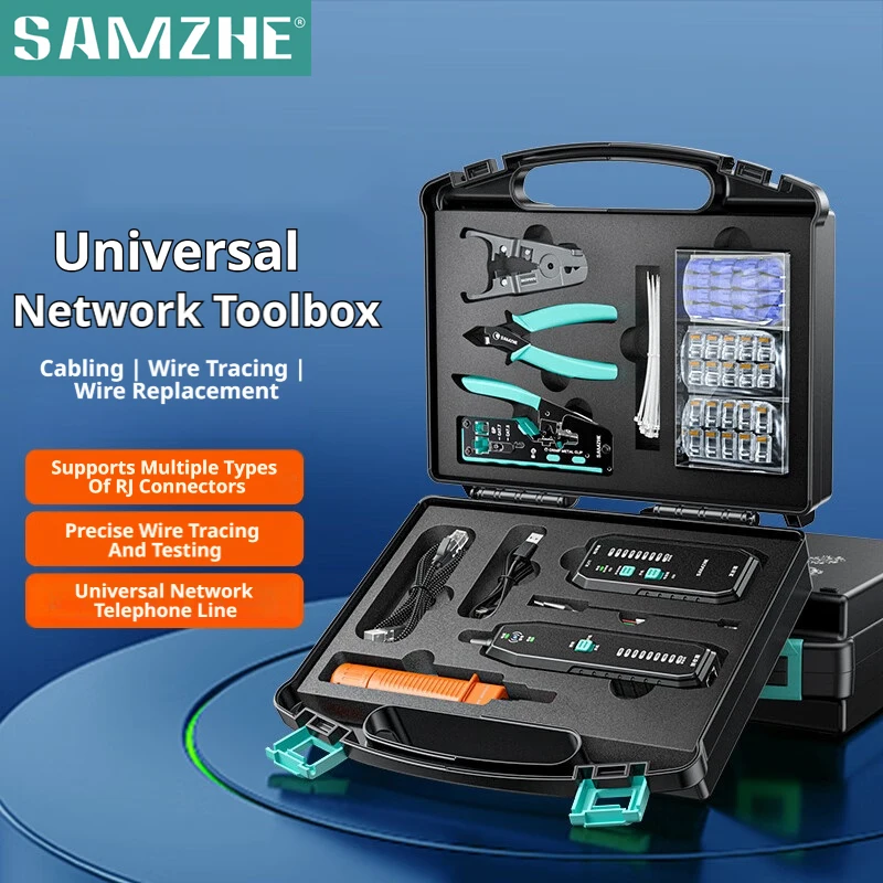 SAMZHE 12 in 1 Network Tool Kit Professional Portable Ethernet Computer Maintenance Tool box with Network Crimper Cable Tester