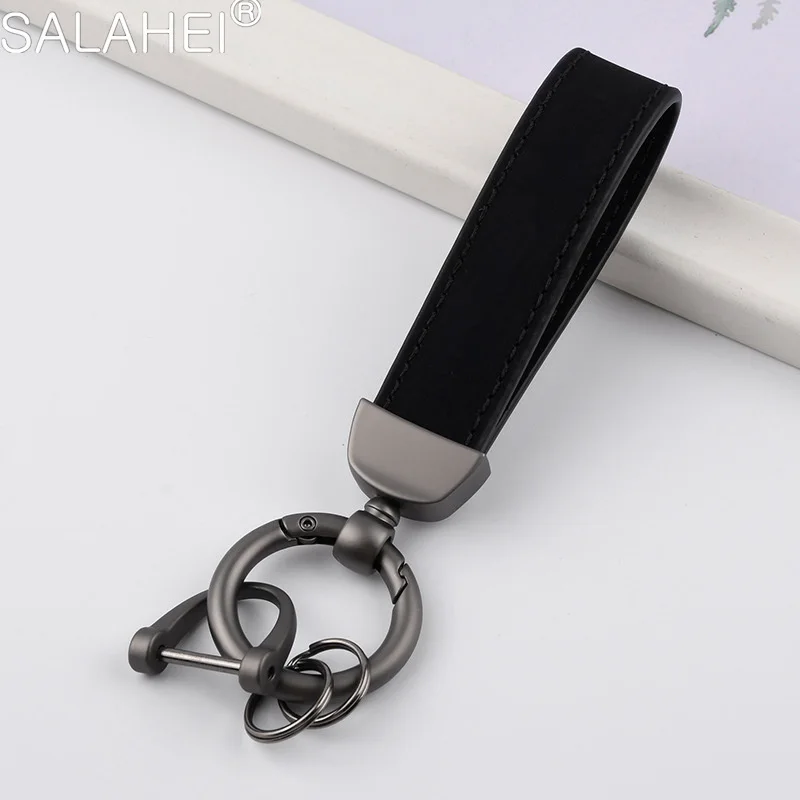 Retro Texture Suede Car Key Chain Lanyard Anti‑Lost Hand Strap Metal Horseshoe Buckle Durable Key Ornament Key Ring Gift Pendant