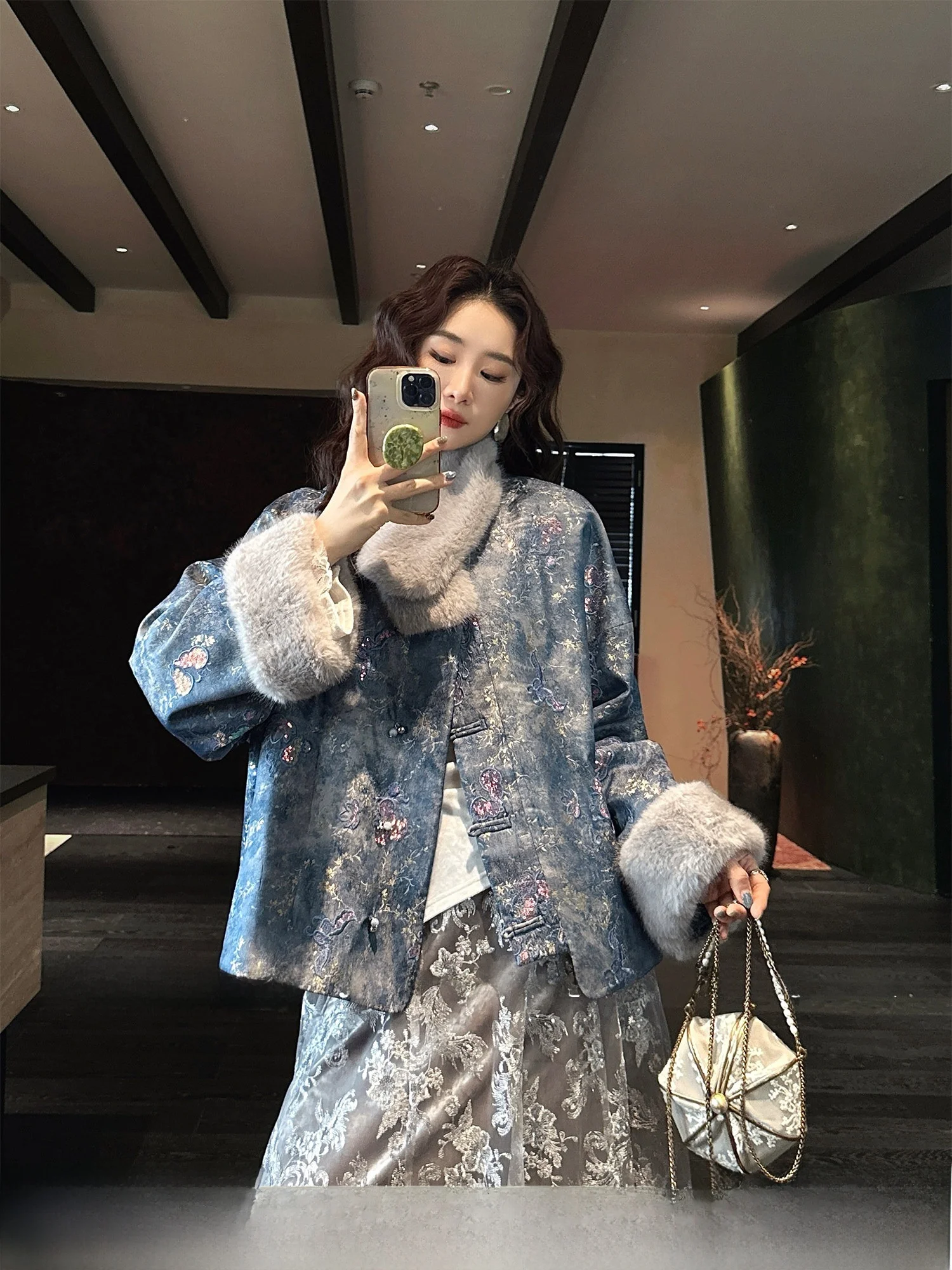 

Sanji Bla Flower New Chinese Sle Embroidered Cotton Jaet Women's Outerwear New Year Visit Coat National Sle Top