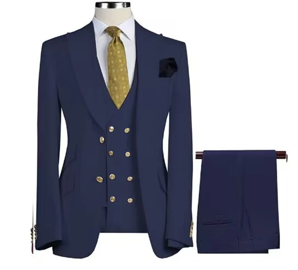 

Prom Suits for Men Slim Fit Groom Wedding Tuxedos Peak Lapel Business Formal Party Male Blazer Vest Pants 3 Piece Costume Homme