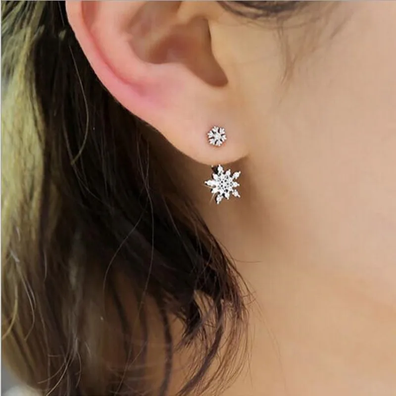 New 925 Sterling Silver Fashion Jewelry Small Fresh Bright Temperament Snowflakes Long Micro-set Crystal Female Earrings E158