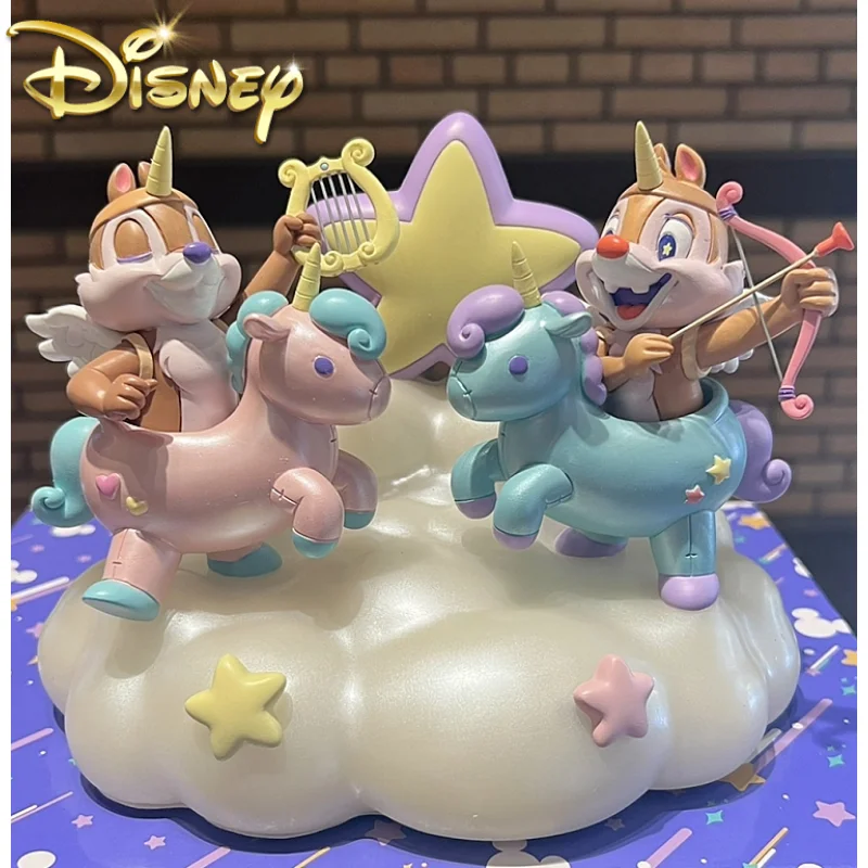 Disney Chip 'n' Dale Cartoon Rainbow Unicorn Cartoon Cute Glowing Star Ornament Kawaii Anime Figure Creative Decoration Ornament