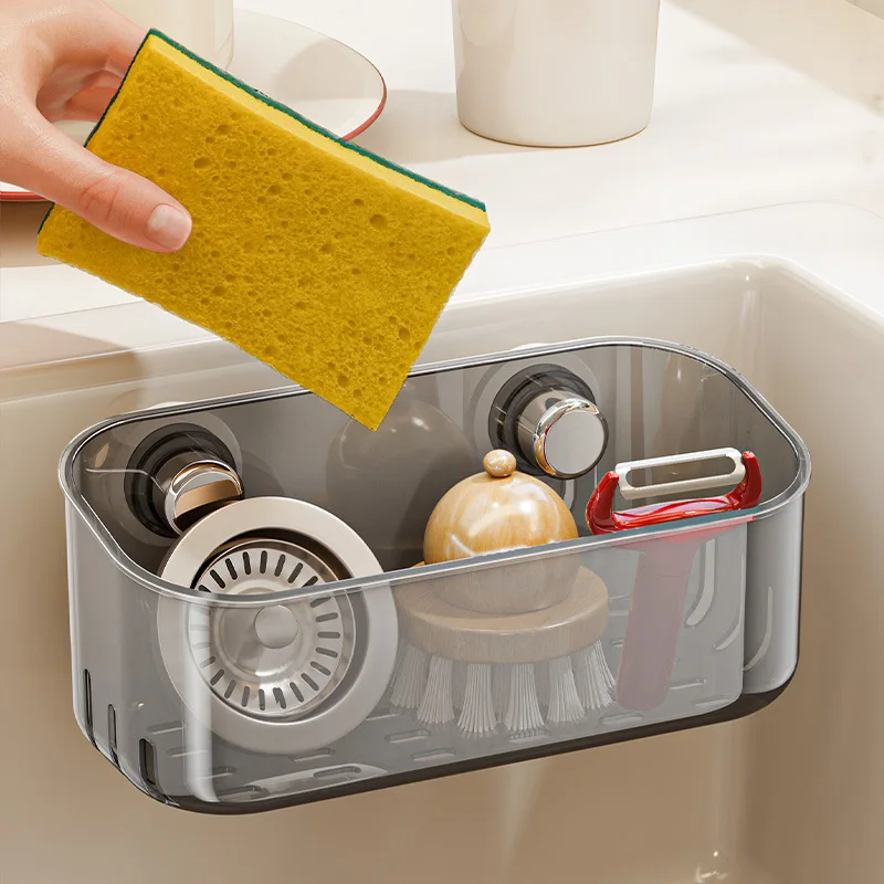 

Suction Cup Sponge Holder Sink Organizer Kitchen Sink Caddy Organizer with Strong Load-bearing Suction Cup Capacity 1PC