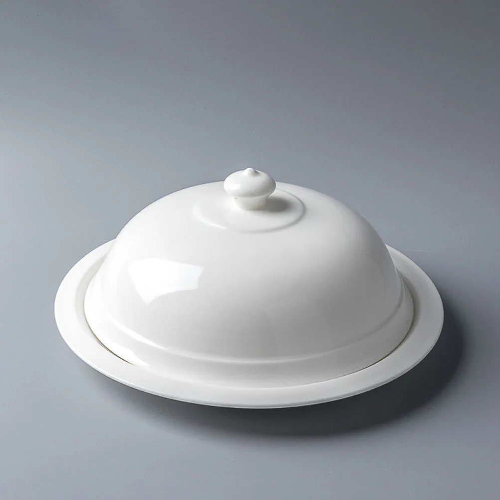 

Steak Plate with Lid French Style Ceramic Dessert Plate Smooth Surface Food Storage Western Food Serving Dish Steak Serving Tray