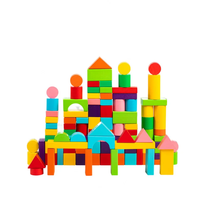 40–100 Stück farbige große Partikelbausteine, Holzspielzeug für Kinder, Früherziehung und kognitive Aufklärung