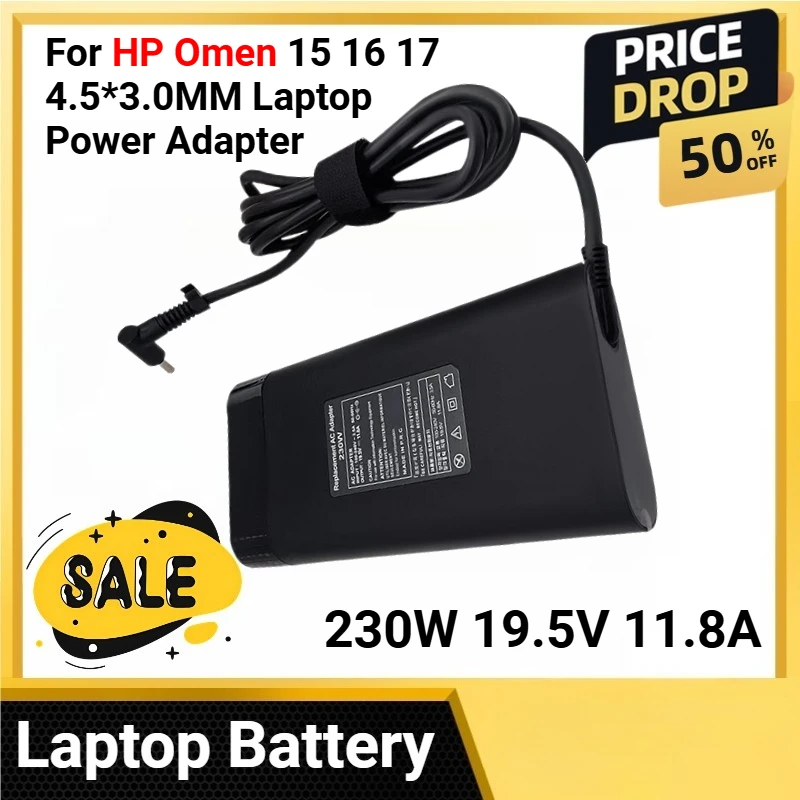 

230W 19.5V 11.8A For HP Omen 15 16 17 4.5*3.0MM Laptop Power Adapter for TPN-Q2 Transcend Victus 16 Book Fury 16 G8 G9 Charger