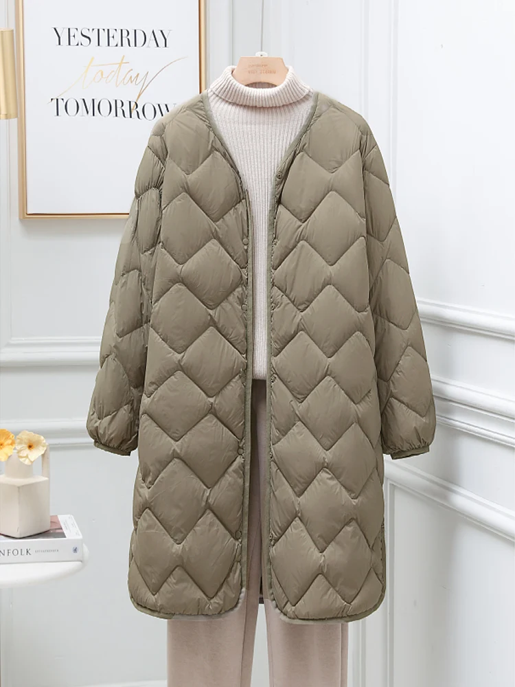 0-10℃ Ultra Light Women Down Coats 2024 New Autumn Winter Female Duck Down Jackets Collarless Windproof Puffer Feather Overcoat