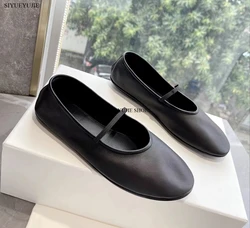 Brand New Genuine Leather Real Leather Ballet Flats Shoes Women Black Chic Elastic Strap Mary Jane BALLERINA Shoes High Quality