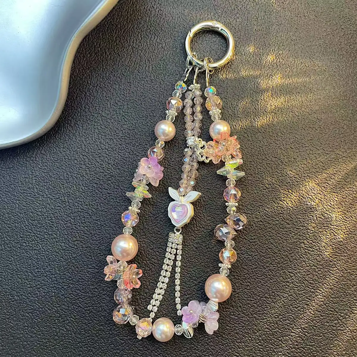 

New Alloy Long Flow Su Super Sparkling Crystal Bead Bow DIY Handmade Bead Bag Pendant for Mobile Phone Lanyard For iPhone 17 16