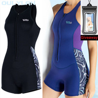 Oulylan Swimming Beach Wear Swimming 2MM Wetsuit Women Sleeveless One Piece Swimsuit Front Zip Female Shorty Wetsuit Surfing