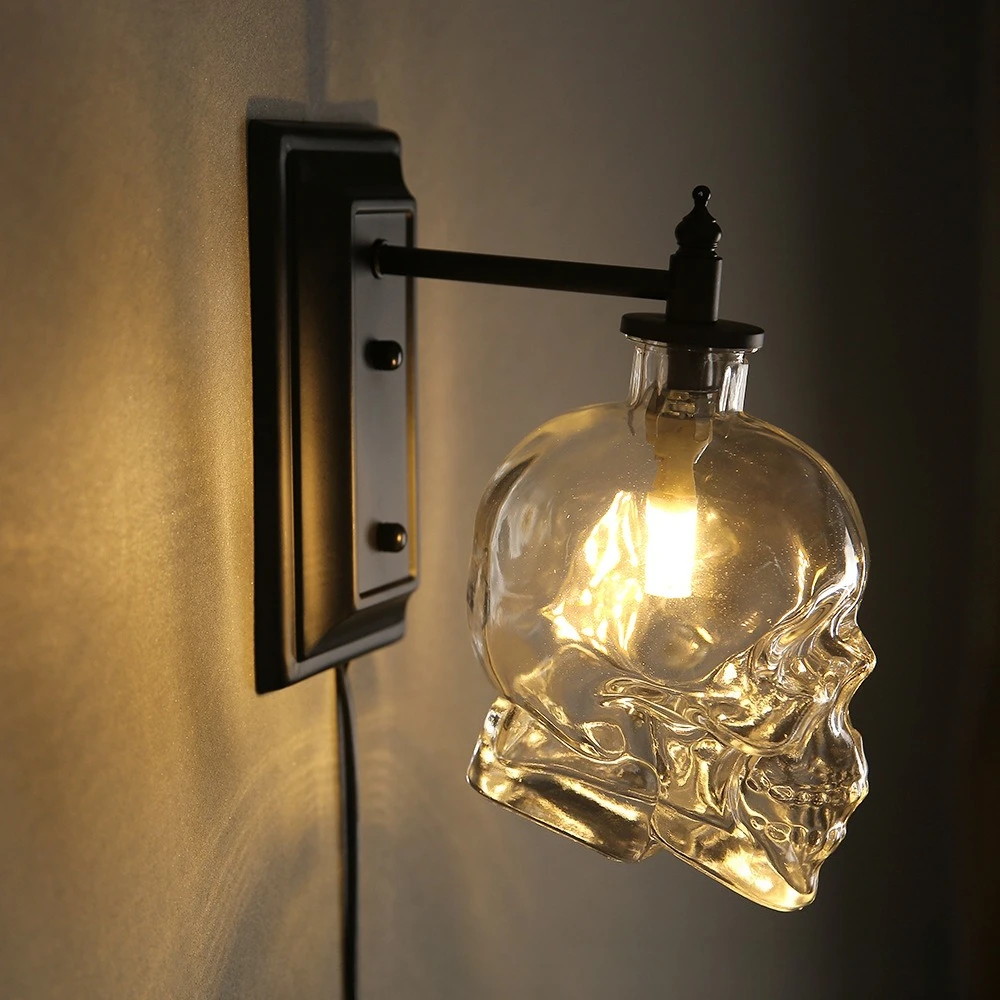 Loft Industrial Iron Pipe Wall Lamp Vintage Skull Bottle Decor Sconce For Bar Cafe Corridor Home Decor Lighting