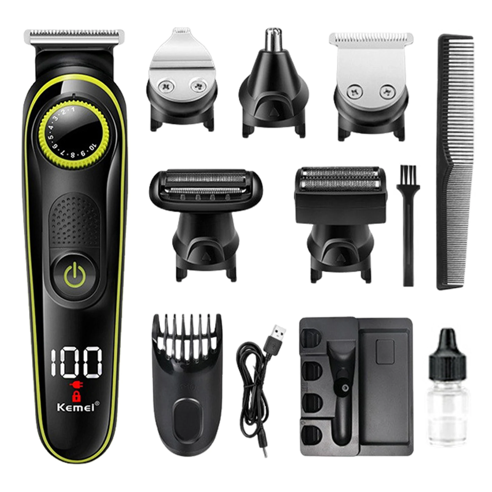 

All-in-One Salon Hair Electric Clipper USB Rechargeable Hair Trimmer with LCD Power Display for Haircut Beard Shaver Barbershop