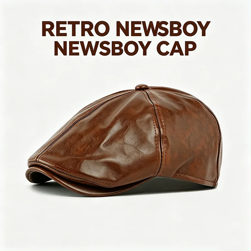 Newsboy Cap Ivy - Sonbahar Kış Vintage Suni Deri Bere
