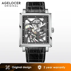 AGELOCER Codex Original Brand Men's Square Hollow Luminous Manual Mechanical Watch Birthday Gift for Men