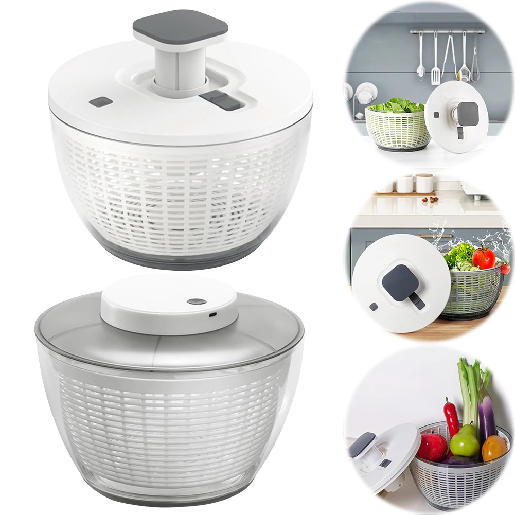 4.5L Vegetable Dehydrator Salad Spinner Lettuce Leaf Washer Dehydrator Dry Wet Separation Draining Basket Home Kitchen Gadgets