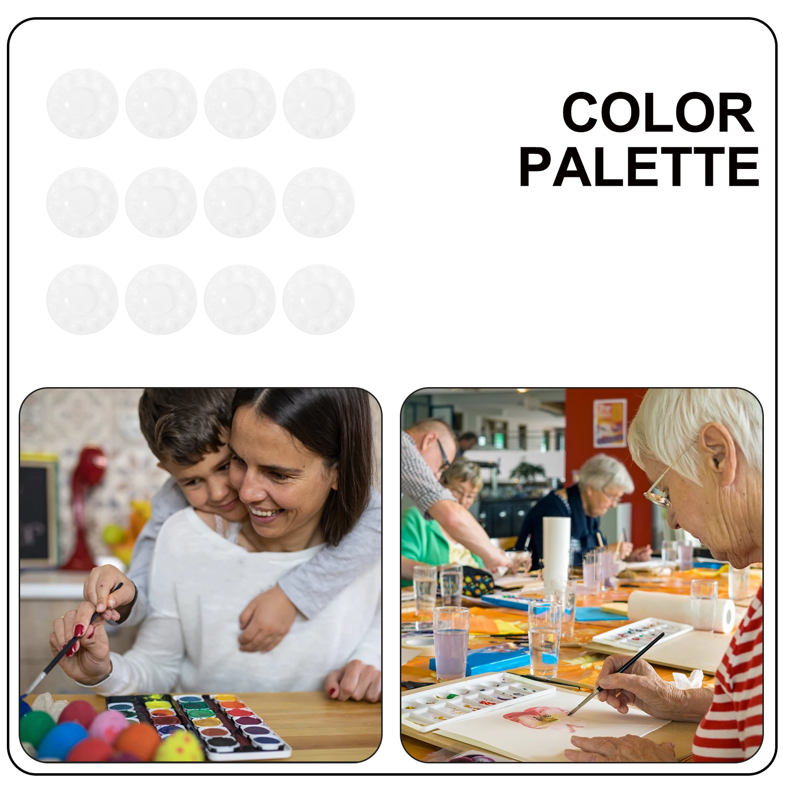 

12 Pcs Durable Plastic Art Smooth Surface Wash Off School Projects Crafts Party Pigment Trays Mixing Plates Painting