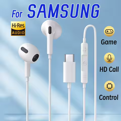 Original Type C Wired Earphones For Samsung Galaxy S25 S24 S23 S22 S21 Ultra NOTE 20 3.5mm In-ear Earbuds with Mic Headphones