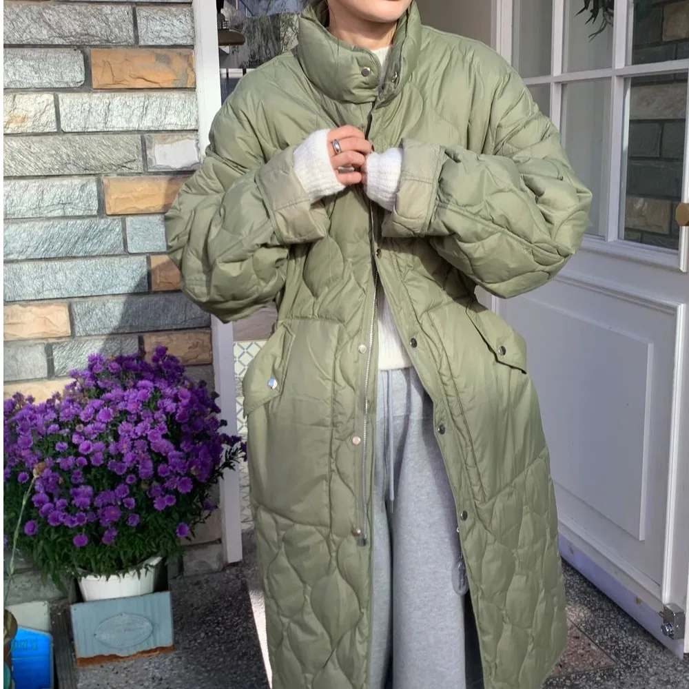 

Chic Korean Sle Bla Mid-Length Over-Knee Cotton Jaet Women's Winter New Faion Long Sve Cotton Coat Ele Feeling