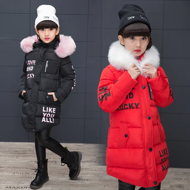 OLEKID 2024 Russian Winter Girls Parka Faux Fur Collar Long Girls Cotton-padded Jacket 4-13 Years Kids Teenagers Outerwear Coat