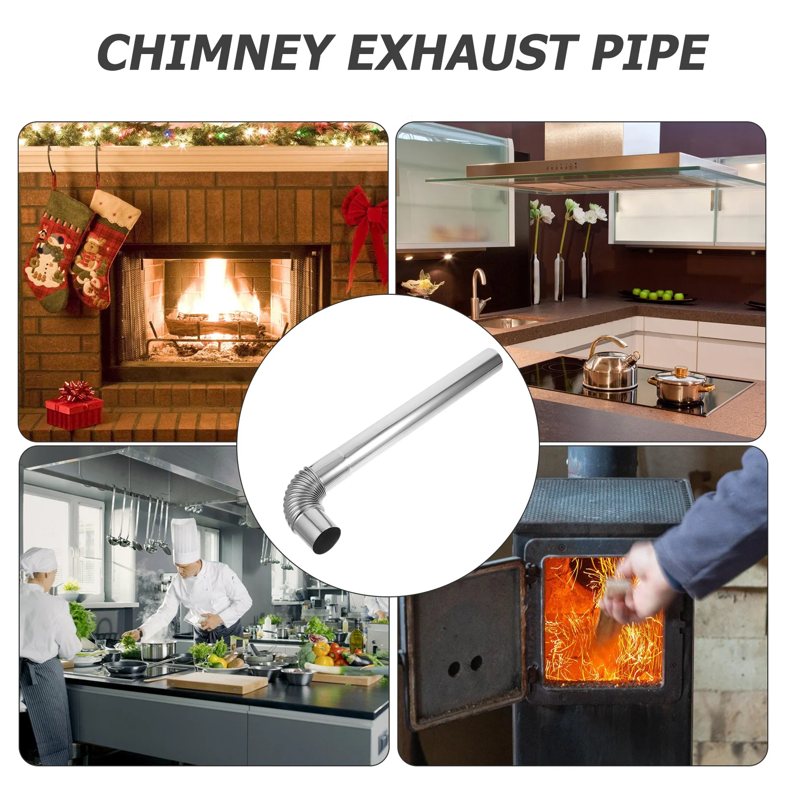 

1Set Stainless Steel Flexible Chimney Flue Pipe Stove Exhaust Vent Hose for Heating Fireplace Boiler Wood Stove Home Ventilation