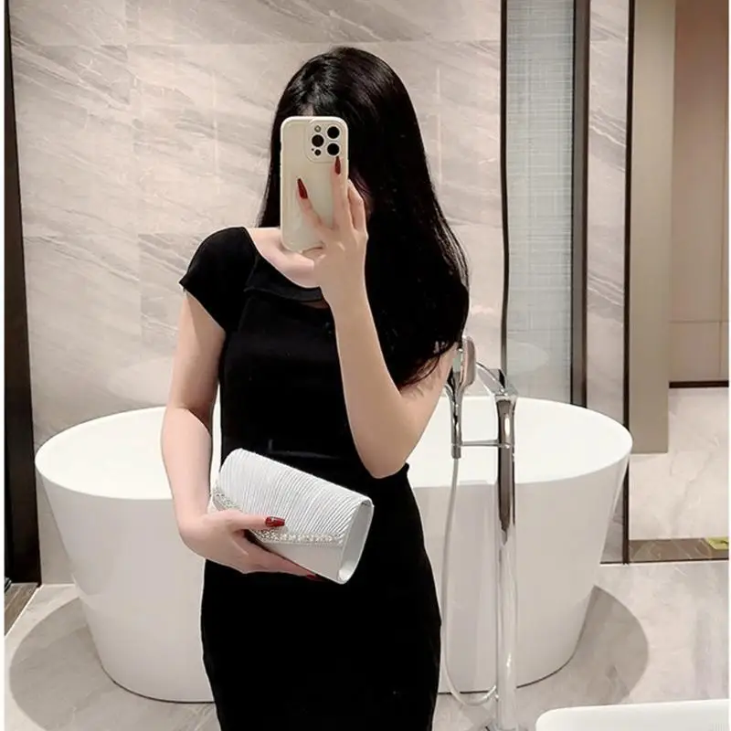 

Women Pleated Evening Bag Bridal Clutch Party Prom Wedding Handbag Crossbody Shoulder Bags Detachable Chain Purse 20CA