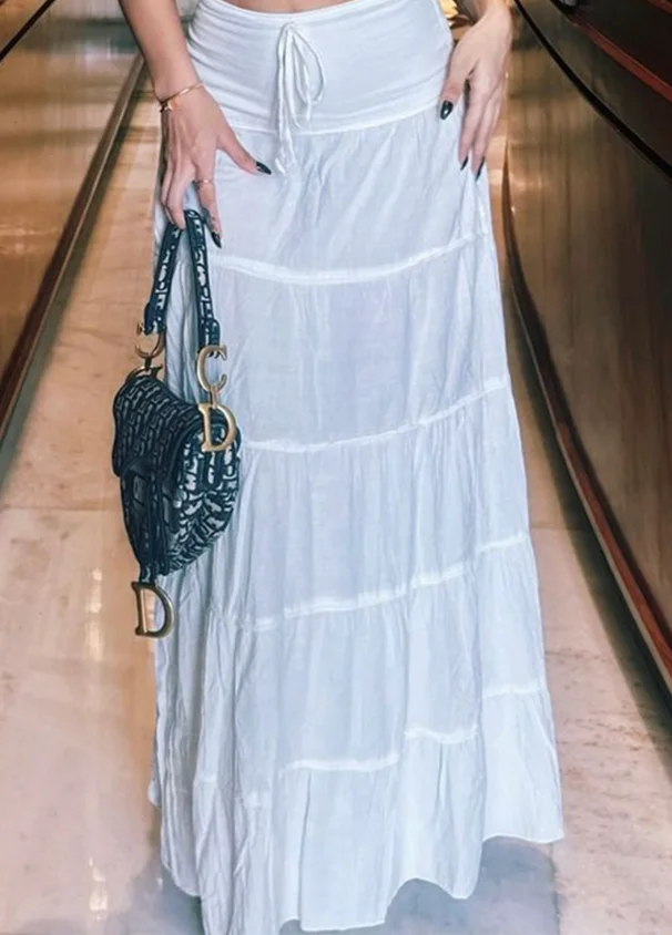 Falda naranja informal acampanada con forma de pastel para mujer, ropa femenina de verano 20225, faldas acampanadas a la moda con cordones estilo playero para mujer