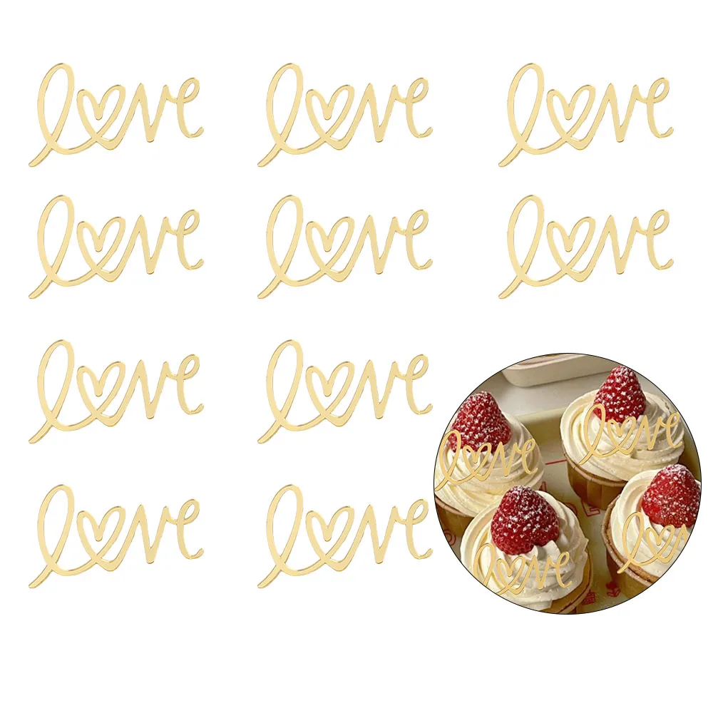 

10pcs Cupcake Topper Creative Happy Valentines Day Cake Decoration Simple Letter Love Party Supplies Lovely Acrylic Cake Topper