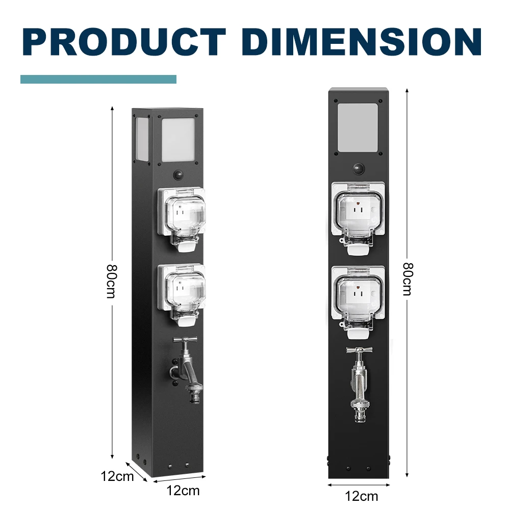 Outdoor garden pole waterproof stainless steel rust-proof frost-proof waterproof double socket IP66 grade