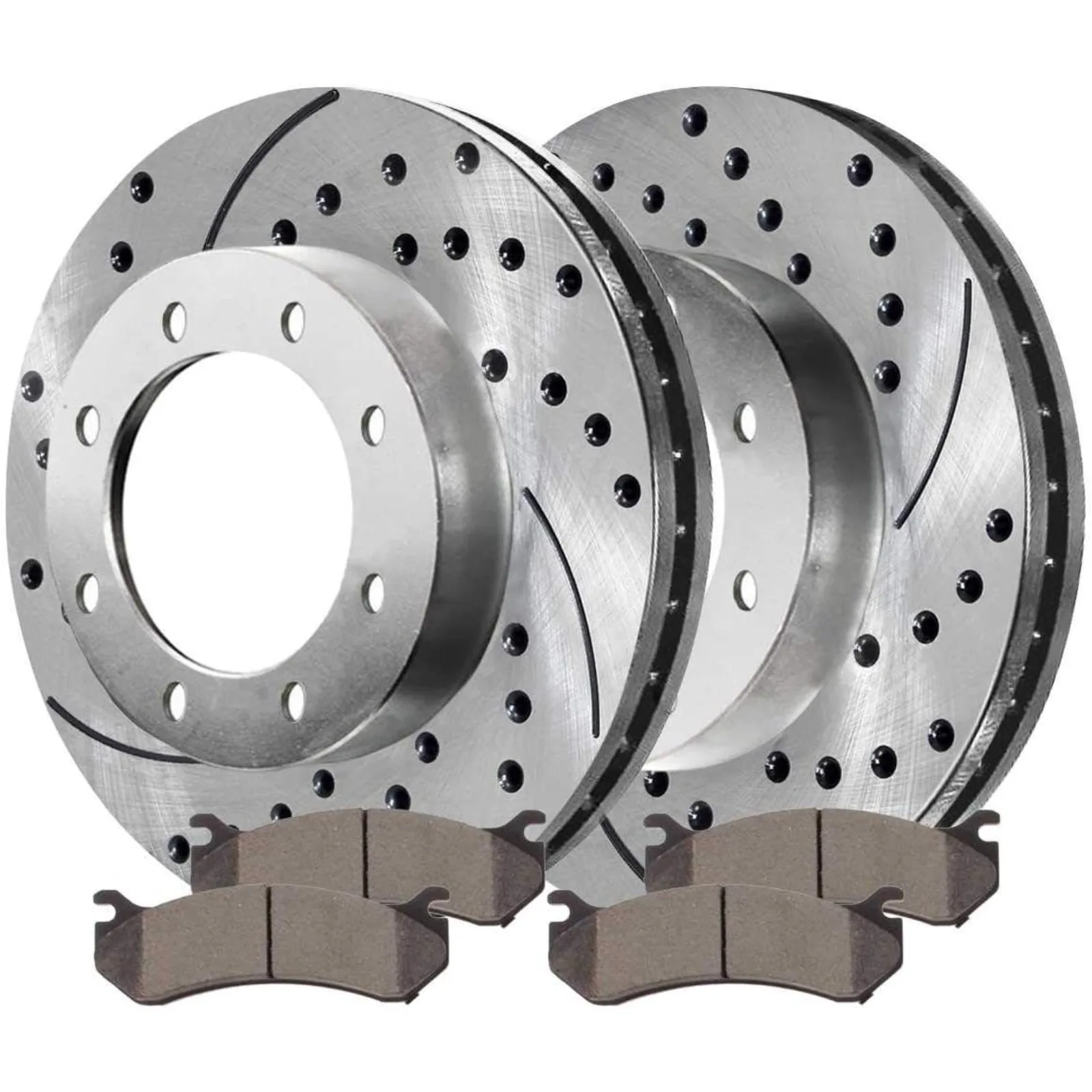 US  Rear Drilled and Slotted Brake Kit Rotors and Ceramic Pads Pair of 2 Driver and Passenger Side Replacement for Chevrolet