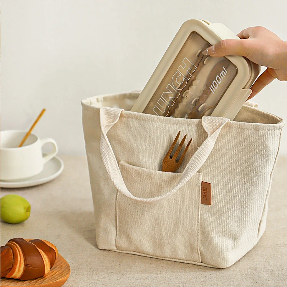 Vielseitige, isolierte Lunchtasche aus Segeltuch mit Reißverschluss – tragbare Aufbewahrungstasche für Reisen und Picknicks, leicht zu reinigender quadratischer Organizer