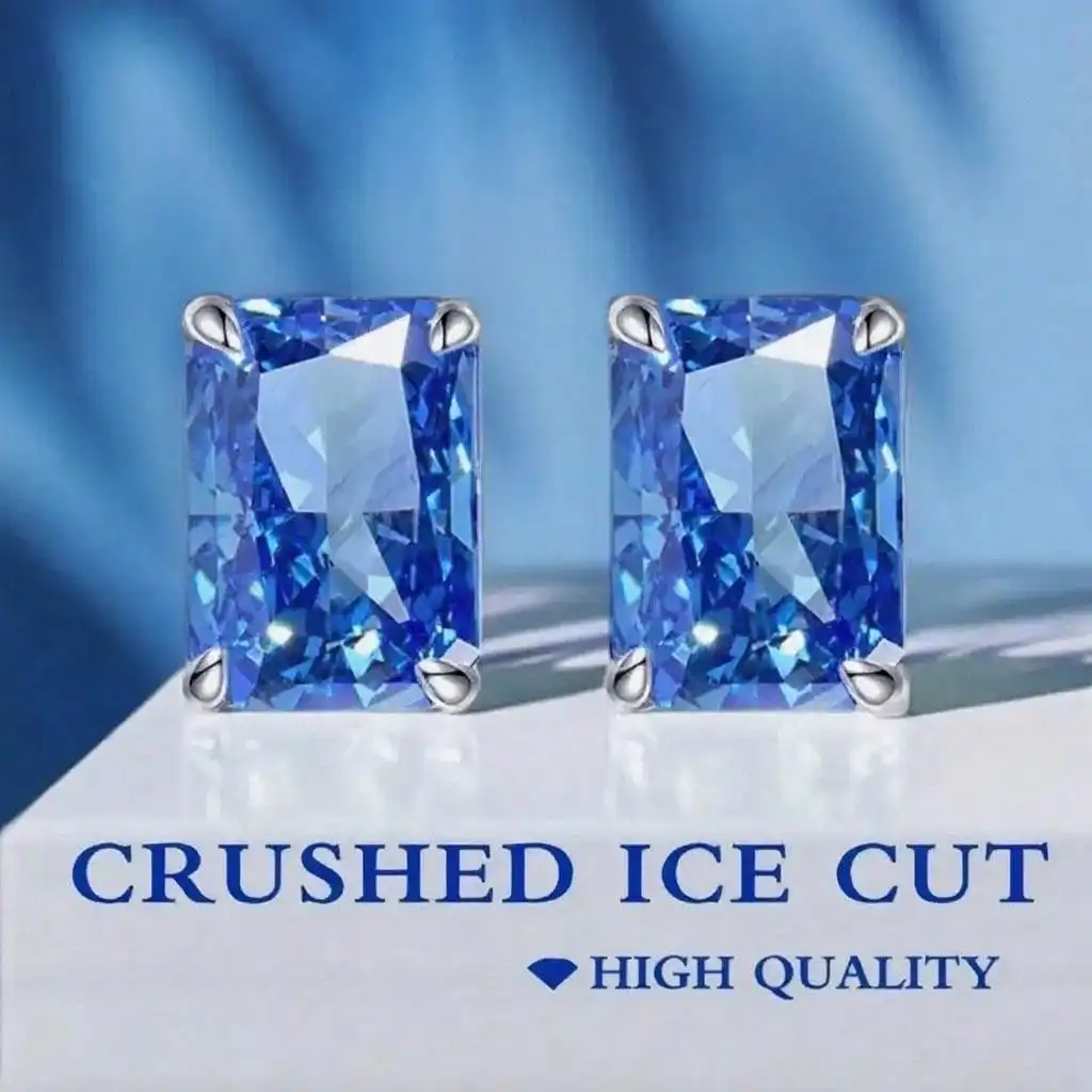 1 pair of high quality royal blue synthetic zirconia glitter ice cut mosaic earrings for women elegant pop fashion style