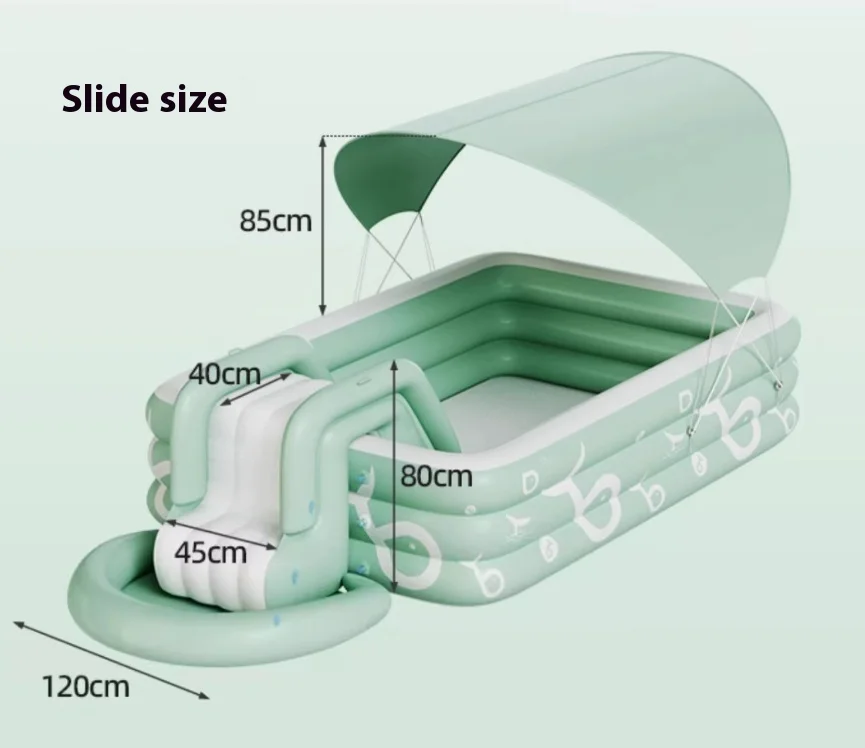 2M Inflatable Swimming Pool Large Family Wading Pool Thickened PVC 3-Ring with Drain Valve Garden Backyard Water Party for Adult