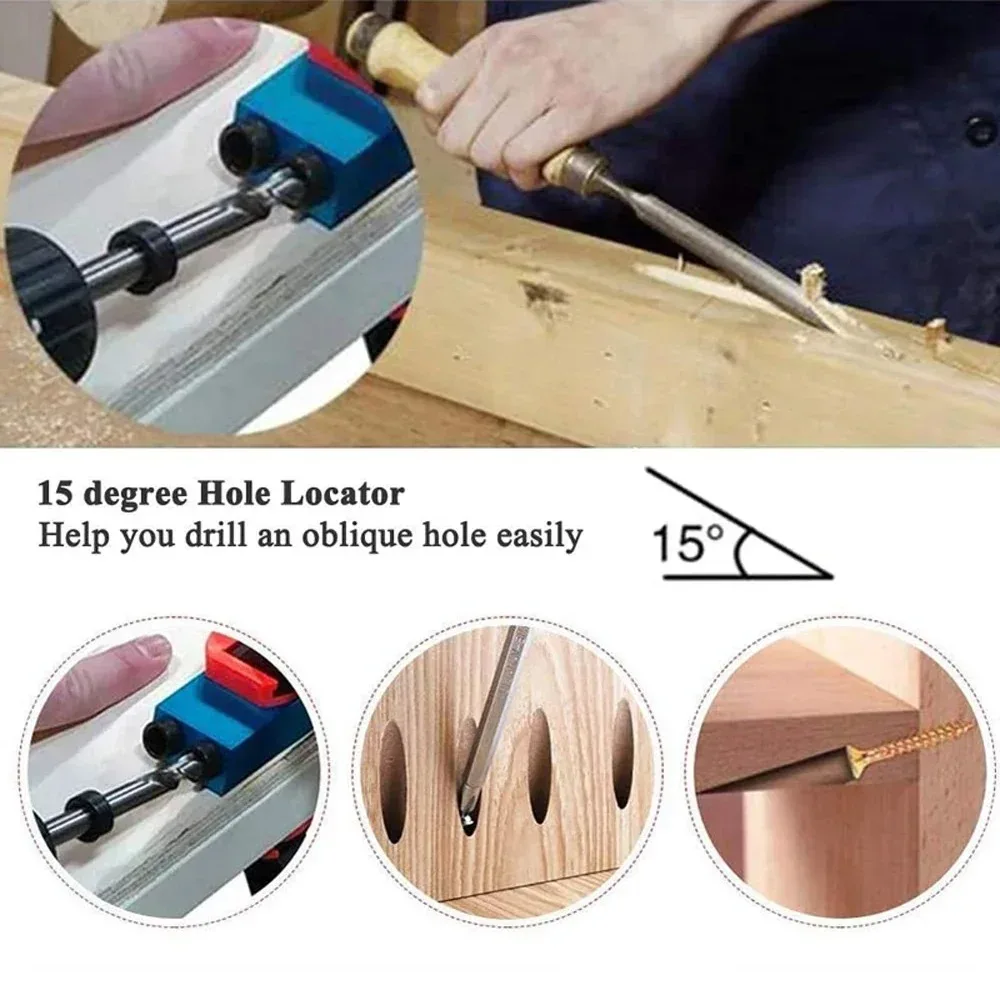 15 Degree Angle Blue Aluminum Alloy Woodworking Doweling Jig Drill Guide Hole Locator Wood Board Joining Installation Tool
