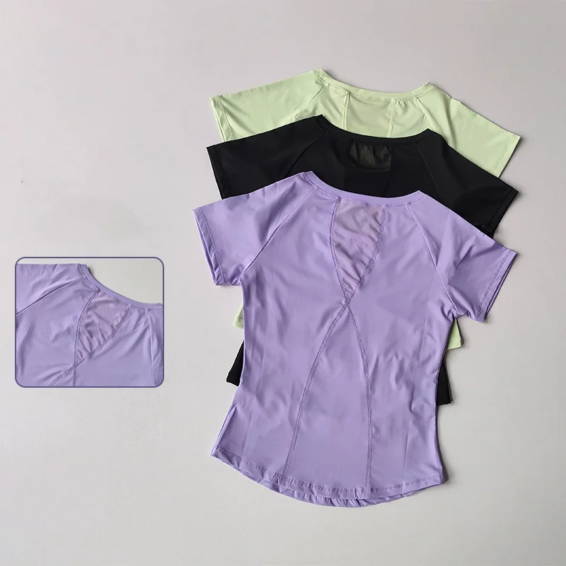 

Summer Sports Short-sleeved Shirts Tops Gym Mesh Splicing Yoga Suit Loose Running Suit Women's Fitness Sports Top Thin Style