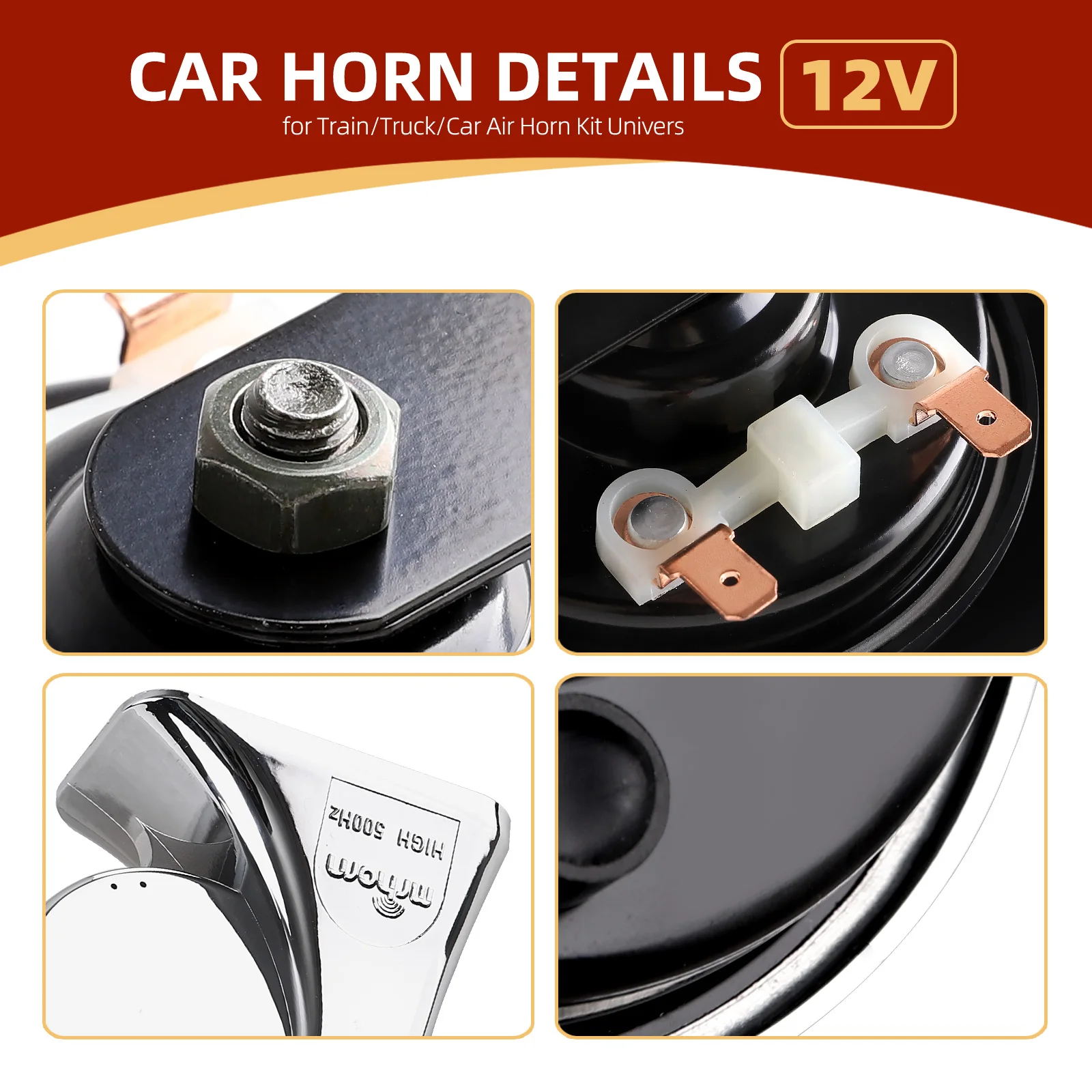 بوق حلزون مقاوم للماء مطلي بالكروم 12 فولت لسيارة Hyundai/Kia 2000-2025، بوق لفائف نحاسي عالي/منخفض النغمة مع محول #6