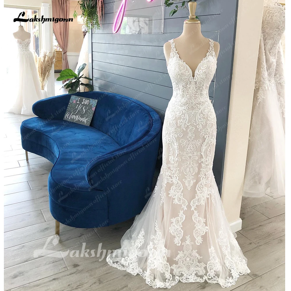 Lakshmigown Lace Mermaid Wedding Dress 2024 Robe de Mariage Civil Bridal Boho Wedding Dresses Receiption Dinner Party Gown