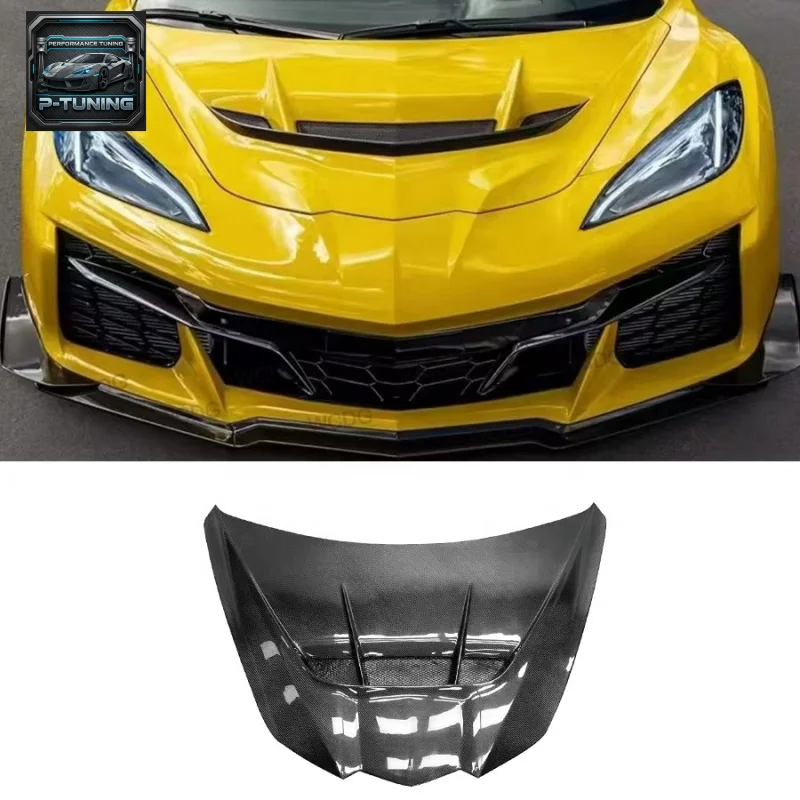 

High Quality ZR1 Style Carbon Fiber Hood Cover for Chevrolet Corvette C8 2019+ New Front Hood Bonnet Air Vent Engine Cover
