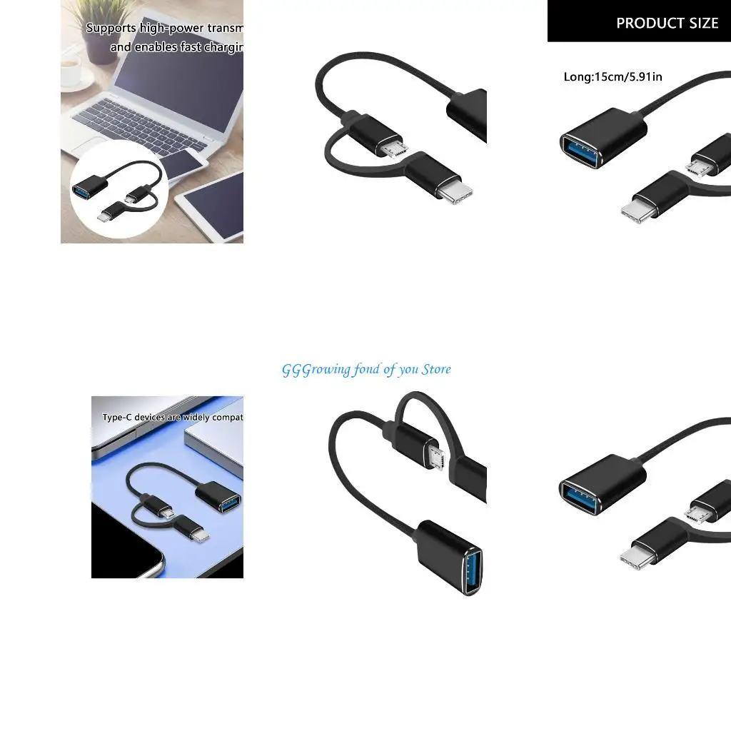 

H9EB Metal USB C Type C Male to USB Female OTG Data Sync Data & Charging Converters Cable for Cameras Phones Laptops