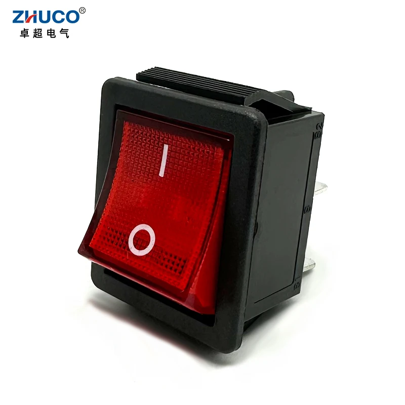 1PC KCD4-201N-4P-R 28X21mm Mounted Hole 4 Pins DPST ON OFF Power Rocker Switch Heavy Duty 15A 250VAC With 220V Red LED T125