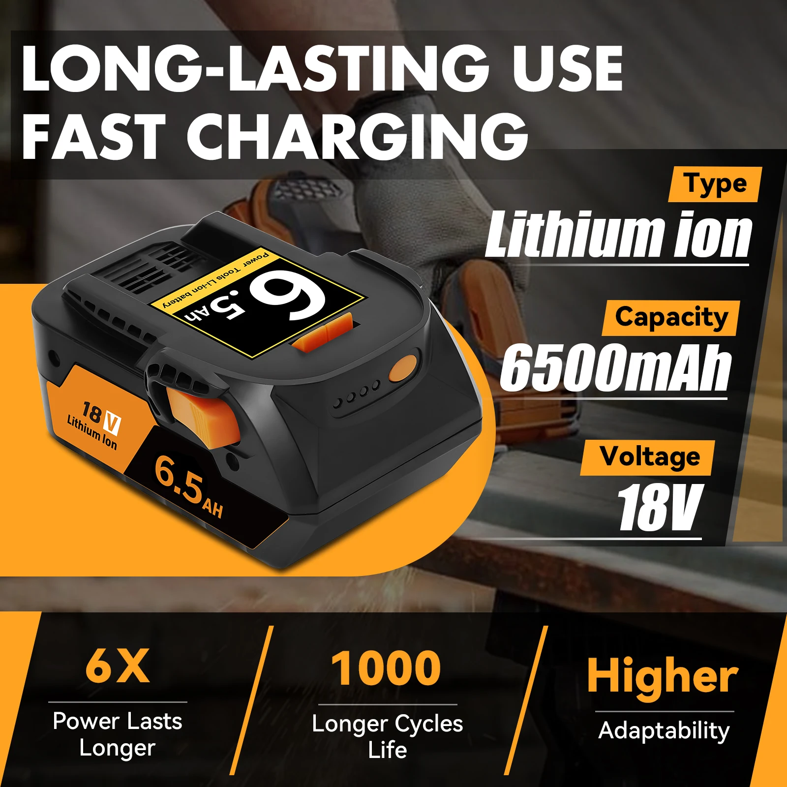 6.5AH ليثيوم أيون 18V لـ RIDGID R 840087   البطارية ر 840083   ر 840085   ر 840086   السعة 6.0/4.0ah سلسلة أدوات الطاقة القابلة لإعادة الشحن سلسلة AEG